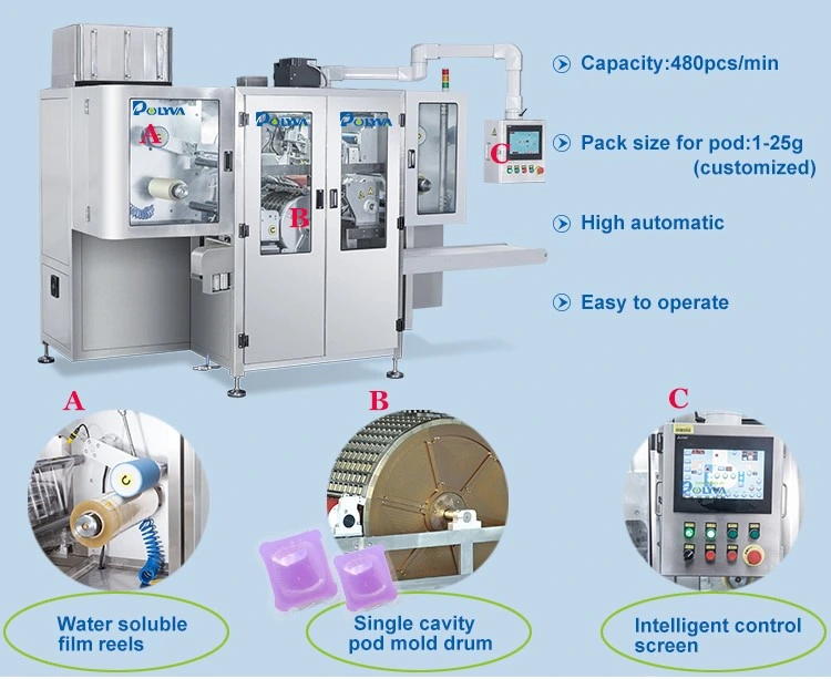 Vaina detergente líquida del lavadero de la película soluble en agua automática de PVA que se lava/empaquetadora que embala de la bolsa/de la cápsula